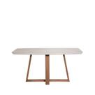 Mesa de Jantar 160cm com Base de Madeira Natural e Tampo de Vidro Bennett