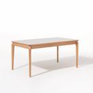 Mesa de Jantar 160cm Tampo Laminado com Vidro Florença Bege/Verniz Mel/Off White Mesa de Jantar 160cm Tampo Laminado com Vidro Florença Bege/Verniz Mel/Off White