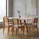 Mesa de Jantar 1,60m Tampo de Vidro e Madeira Natural com 6 Cadeiras Dream em Palha 100% MDF