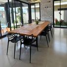 Mesa de Jantar 1,80m para 6 Lugares Madeira Maciça Peroba Rosa Demolição e Base Ferro Industrial Design Rústico Moderno Martinez