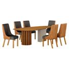Mesa de Jantar 1,80x1,00m Orgânica Off White com Kit 6 Cadeiras Belle Sintético Terracota e Linho Chumbo Cinamomo - Leifer