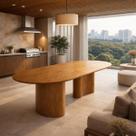 Mesa De Jantar 220 Madeira MDF Tampo Oval Base Orgânica Moderna Cozinha Área Gourmet Sala Até 8 10 Lugares
