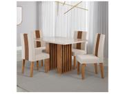 Mesa de Jantar 4 Cadeiras 4 Lugares Retangular Mel Bronze e Off White Viero Móveis Vigo