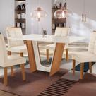 Mesa de Jantar 4 Cadeiras Cinamomo/Off White Tampo de Vidro