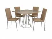 Mesa de Jantar 4 Cadeiras Quadrada Capuccino Crome Topázio
