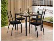 Mesa de Jantar 4 Cadeiras Quadrada Preta Tampo de Vidro Artefamol Florença