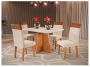 Mesa de Jantar 4 Cadeiras Retangular Tampo de MDF com Vidro Mel e Off White Viena