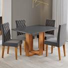 Mesa de Jantar 4 Lugares Afrodite Mel/Cinza/Veludo Cinza - Viero Móveis