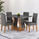 Mesa de Jantar 4 Lugares Amarena Mel/Tampo Cinza/Veludo Cinza - Viero Móveis