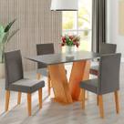 Mesa de Jantar 4 Lugares Felicity Vênus Mel/Cinza Brilho/Veludo Grafite - Viero Móveis