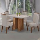 Mesa de Jantar 4 Lugares Madeline com Vidro Ripado Mel/Bege/Off White - Viero Móveis