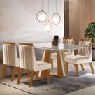 Mesa de Jantar 4 Lugares Madri com Vidro Cinamomo/Off White/Creme - Lj Móveis Mesa de Jantar 4 Lugares Madri com Vidro Cinamomo/Off White/Creme - Lj Móveis