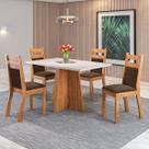 Mesa de Jantar 4 Lugares Merlot com Vidro Mel/Bombom/Off White - Viero Móveis