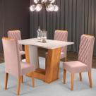 Mesa de Jantar 4 Lugares Squash Mel/Blonde/Veludo Rosa - Viero Móveis Mesa de Jantar 4 Lugares Squash Mel/Blonde/Veludo Rosa - Viero Móveis