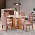 Mesa de Jantar 4 Lugares Tais Mel/Blonde/Veludo Rosa - Pnr Móveis