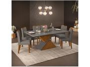 Mesa de Jantar 6 Cadeiras Retangular Cinza e Lunar DJ Móveis Firenze