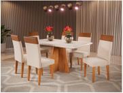 Mesa de Jantar 6 Cadeiras Retangular Tampo de MDF com Vidro Mel e Off White Viena