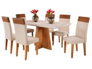 Mesa de Jantar 6 Cadeiras Retangular Tampo de MDF com Vidro Mel e Off White Viena