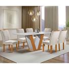 Mesa de Jantar 6 Cadeiras Tampo de Vidro Cinamomo/Off White