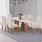 Mesa de Jantar 6 Lugares Afrodite Mel/Blonde/Veludo Pastel - Viero Móveis