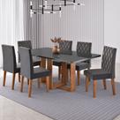 Mesa de Jantar 6 Lugares Afrodite Mel/Cinza/Veludo Cinza - Viero Móveis