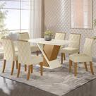 Mesa de Jantar 6 Lugares Alice com Vidro Nature/Off White/Linho - Panorama Móveis