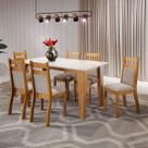Mesa de Jantar 6 Lugares Beach com Vidro Mel/Perola/Off White - Viero Móveis Mesa de Jantar 6 Lugares Beach com Vidro Mel/Perola/Off White - Viero Móveis