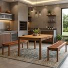 Mesa de Jantar 6 Lugares Com 02 Bancos de Madeira 180cm Trammare C07 Corda Náutica Ocre - Lyam Decor