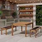 Mesa de Jantar 6 Lugares Com 02 Bancos de Madeira 180cm Trammare C07 Corda Preta - Lyam Decor
