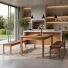 Mesa de Jantar 6 Lugares Com 02 Bancos de Madeira 180cm Trammare C07 Corda Rami - Lyam Decor