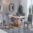 Mesa de Jantar 6 Lugares Dallas Imbuia/Blonde/Veludo Cinza - Viero Móveis