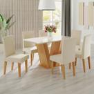 Mesa de Jantar 6 Lugares Franca Mel/Off White/Veludo Pastel - Viero Móveis Mesa de Jantar 6 Lugares Franca Mel/Off White/Veludo Pastel - Viero Móveis