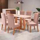 Mesa de Jantar 6 Lugares Giordina Mel/Blonde/Veludo Rosa - Pnr Móveis
