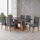 Mesa de Jantar 6 Lugares Lana Mel/Cinza/Veludo Cinza - Viero Móveis Mesa de Jantar 6 Lugares Lana Mel/Cinza/Veludo Cinza - Viero Móveis
