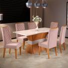 Mesa de Jantar 6 Lugares Lia Mel/Blonde/Veludo Rosa - Pnr Móveis