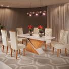 Mesa de Jantar 6 Lugares Mira com Vidro Mel/Nude/Off White - Viero Móveis Mesa de Jantar 6 Lugares Mira com Vidro Mel/Nude/Off White - Viero Móveis