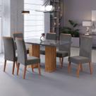 Mesa de Jantar 6 Lugares Platina com Vidro Ripado Mel/Cinza/Grafite - Viero Móveis