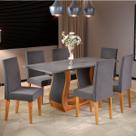Mesa de Jantar 6 Lugares Roma Mel/Cinza/Veludo Grafite - Viero Móveis Mesa de Jantar 6 Lugares Roma Mel/Cinza/Veludo Grafite - Viero Móveis
