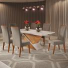 Mesa de Jantar 6 Lugares Stela com Vidro Mel/Off White/Pérola - Viero Móveis
