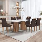 Mesa de Jantar 6 Lugares Stella com Vidro Ripado Chocolate/Off White/Marrom - Cel Móveis