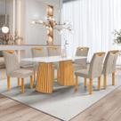 Mesa de Jantar 6 Lugares Stella com Vidro Ripado Cinamomo/Off White/Boucle Bege - Cel Móveis
