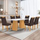 Mesa de Jantar 6 Lugares Stella com Vidro Ripado Cinamomo/Off White/Marrom - Cel Móveis