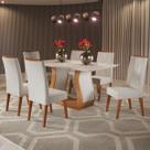 Mesa de Jantar 6 Lugares Taina com Vidro Mel/Marfim/Off White - Viero Móveis