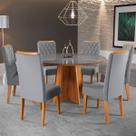 Mesa de Jantar 6 Lugares Virginia com Vidro Mel/Veludo Cinza/Grafite - Panorama Móveis Mesa de Jantar 6 Lugares Virginia com Vidro Mel/Veludo Cinza/Grafite - Panorama Móveis