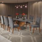 Mesa de Jantar 8 Lugares Easy com Vidro Mel/Grafite - Viero Móveis