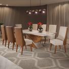 Mesa de Jantar 8 Lugares Glamuor com Vidro Mel/Off White/Bronze - Pnr Móveis