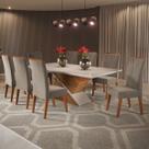 Mesa de Jantar 8 Lugares Moçambique com Vidro Mel/Perola/Off White - Panorama Móveis