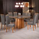 Mesa de Jantar 8 Lugares Perla com Vidro Mel/Veludo Cinza/Grafite - Viero Móveis