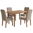 Mesa de Jantar Adele 4 Lugares MDF com Cadeiras Estofadas Linho Bege Milani Movelaria