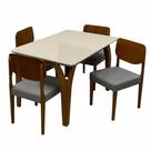 Mesa de Jantar Agata 135x90cm com Vidro e 4 Cadeiras Barcelona em Linho Madeira Lj Móveis Cor Cinamomo Off White com Tecido Cinza
